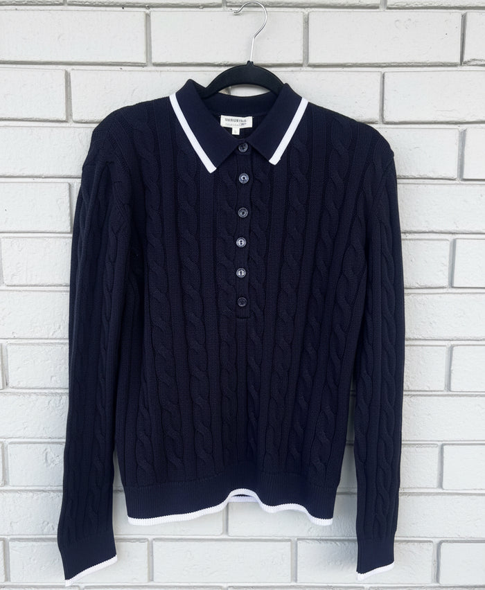 Cloth + Paper + Scissors Polo Cable Navy/White GC8244