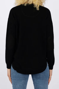 Bow and Arrow Black Merino Wool/Cashmere Swing Jumper with Black Patches