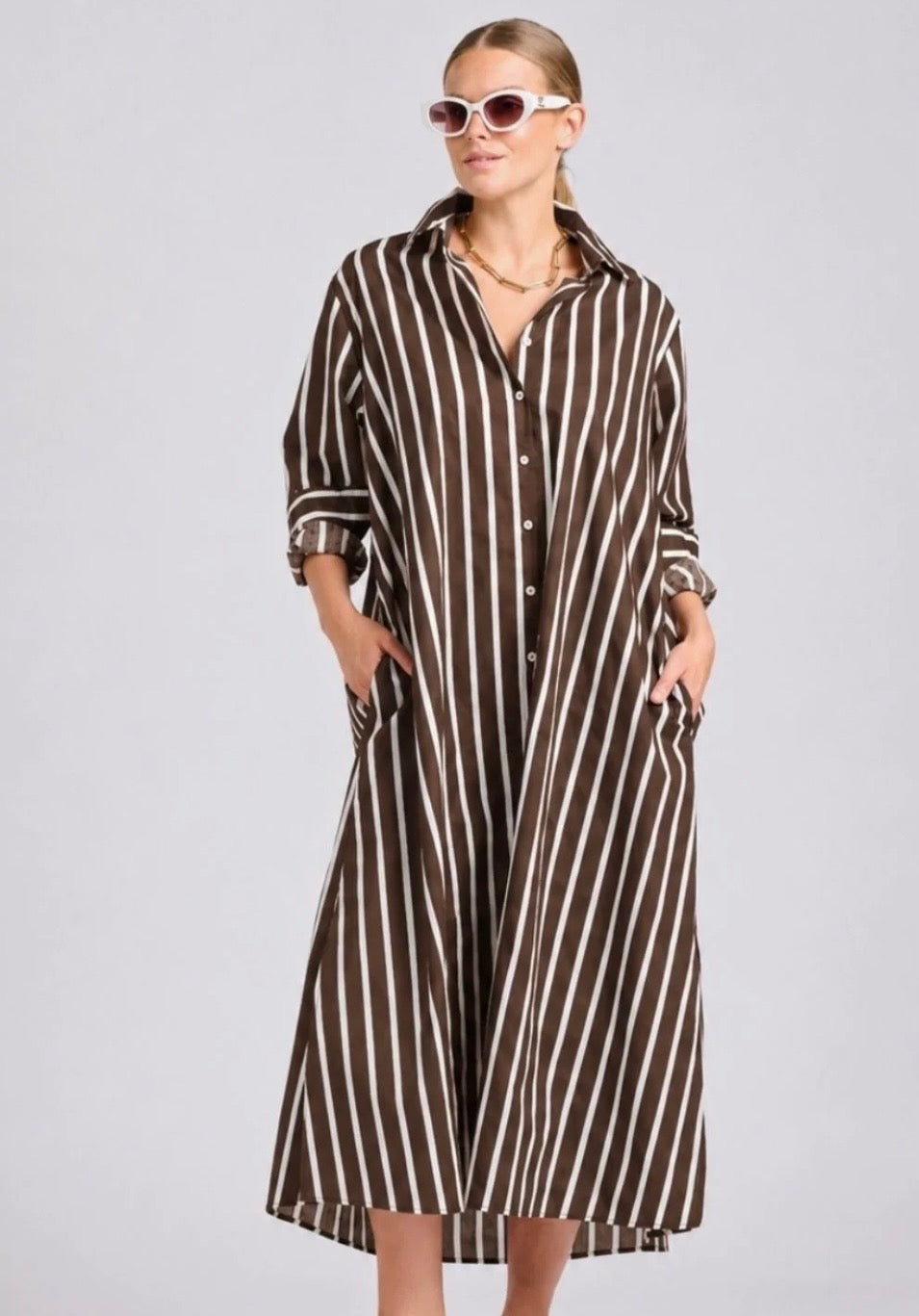 Shirty Luna Longline Shirtdress Chocolate Stripe