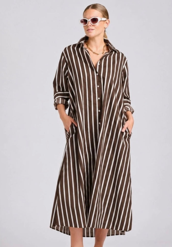 Shirty Luna Longline Shirtdress Chocolate Stripe