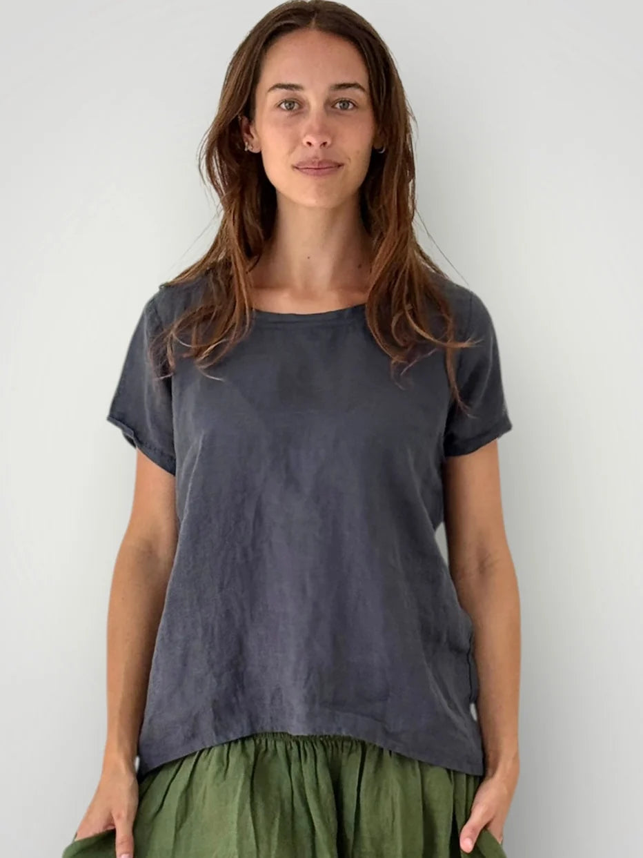 Frockk Top Ellie Round Neck Linen Charcoal