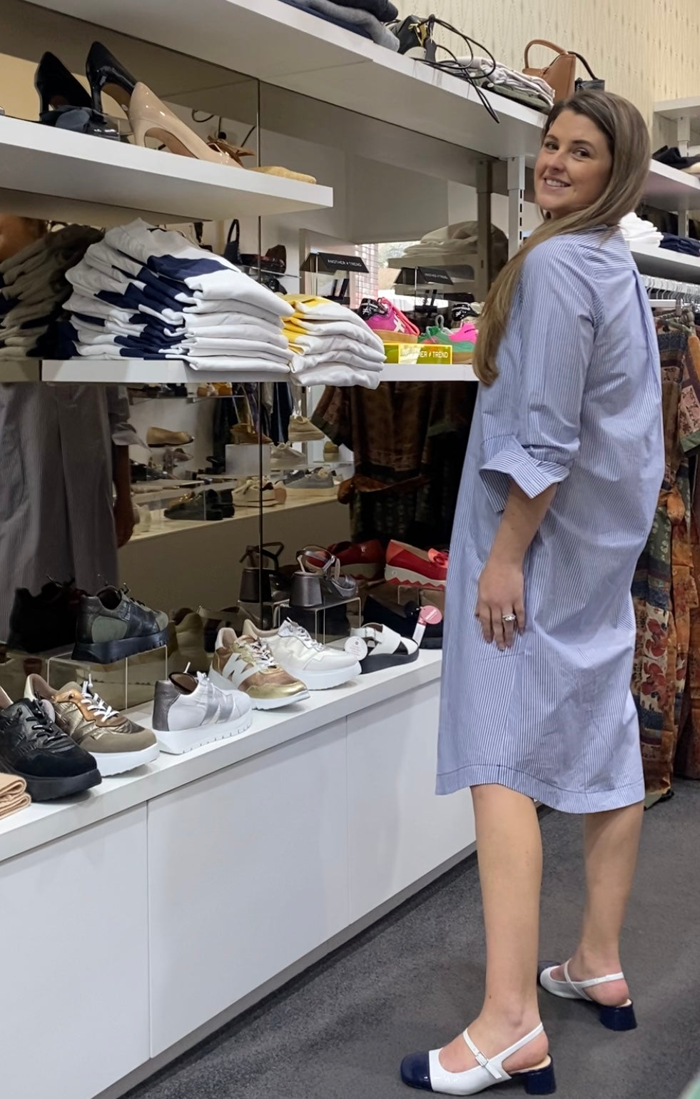 Etta Dress Round Collar Blue/White Stripes