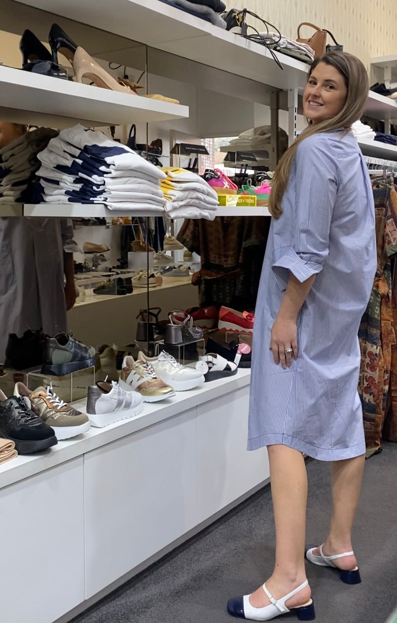 Etta Dress Round Collar Blue/White Stripes