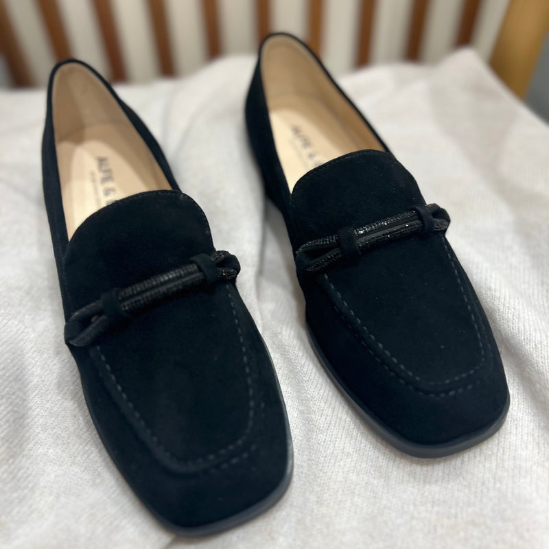 Alfie & Evie Vanessa Black Heeled Loafer with front detail