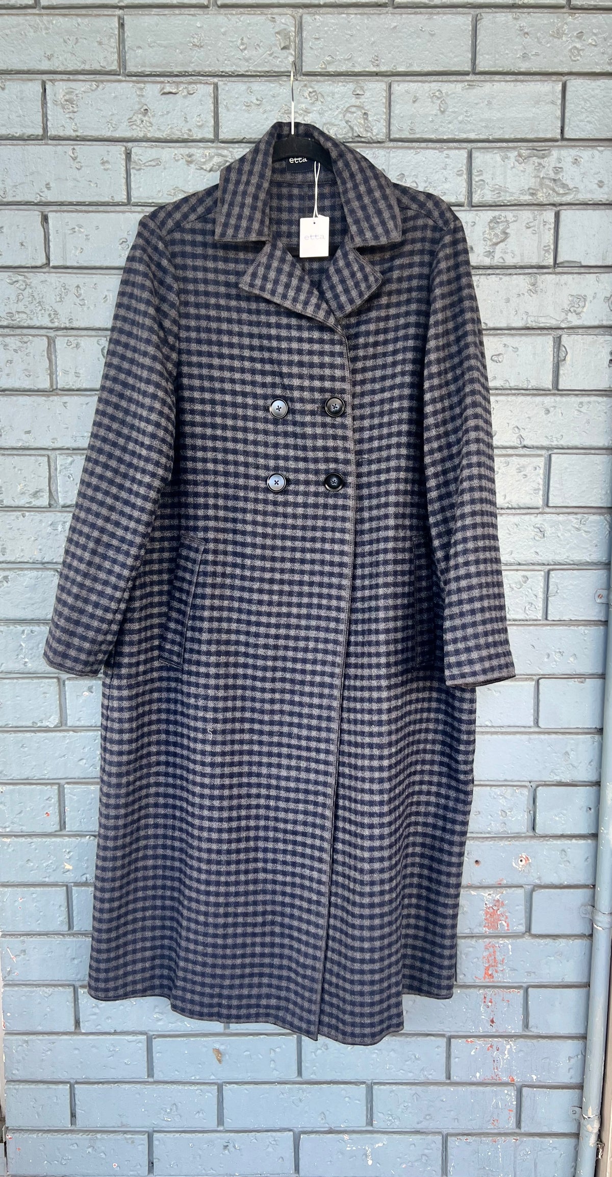 Etta Long Check Coat Blue/Grey W2512