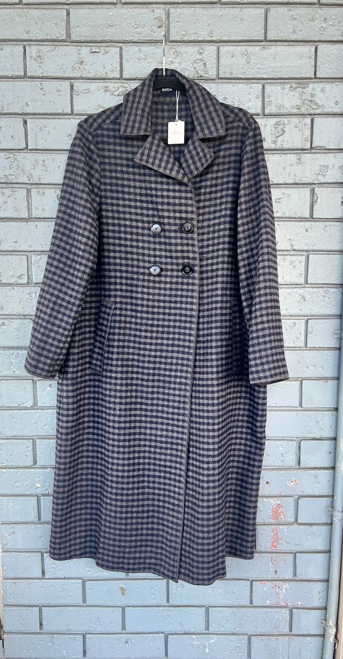 Etta Long Check Coat Blue/Grey W2512