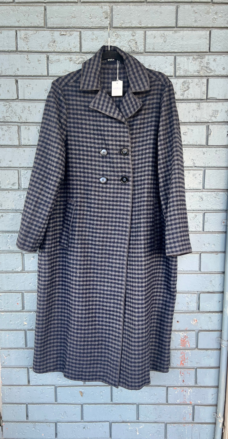 Etta Long Check Coat Blue/Grey W2512