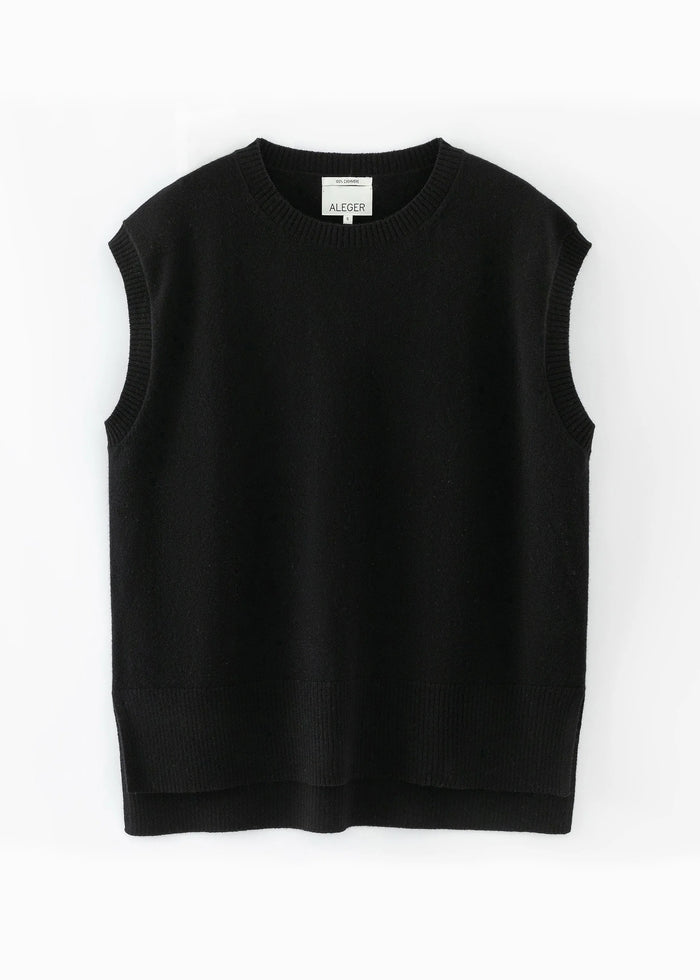 Aleger Knit Cashmere Long Line Black Tank N.345
