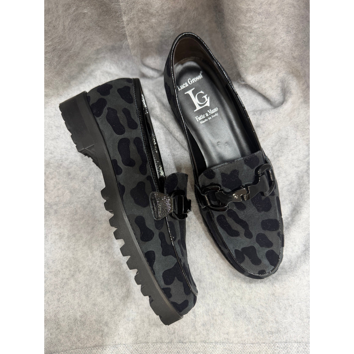 Luca Grossi Loafer Suede Black/Grey Leopard Print K359M