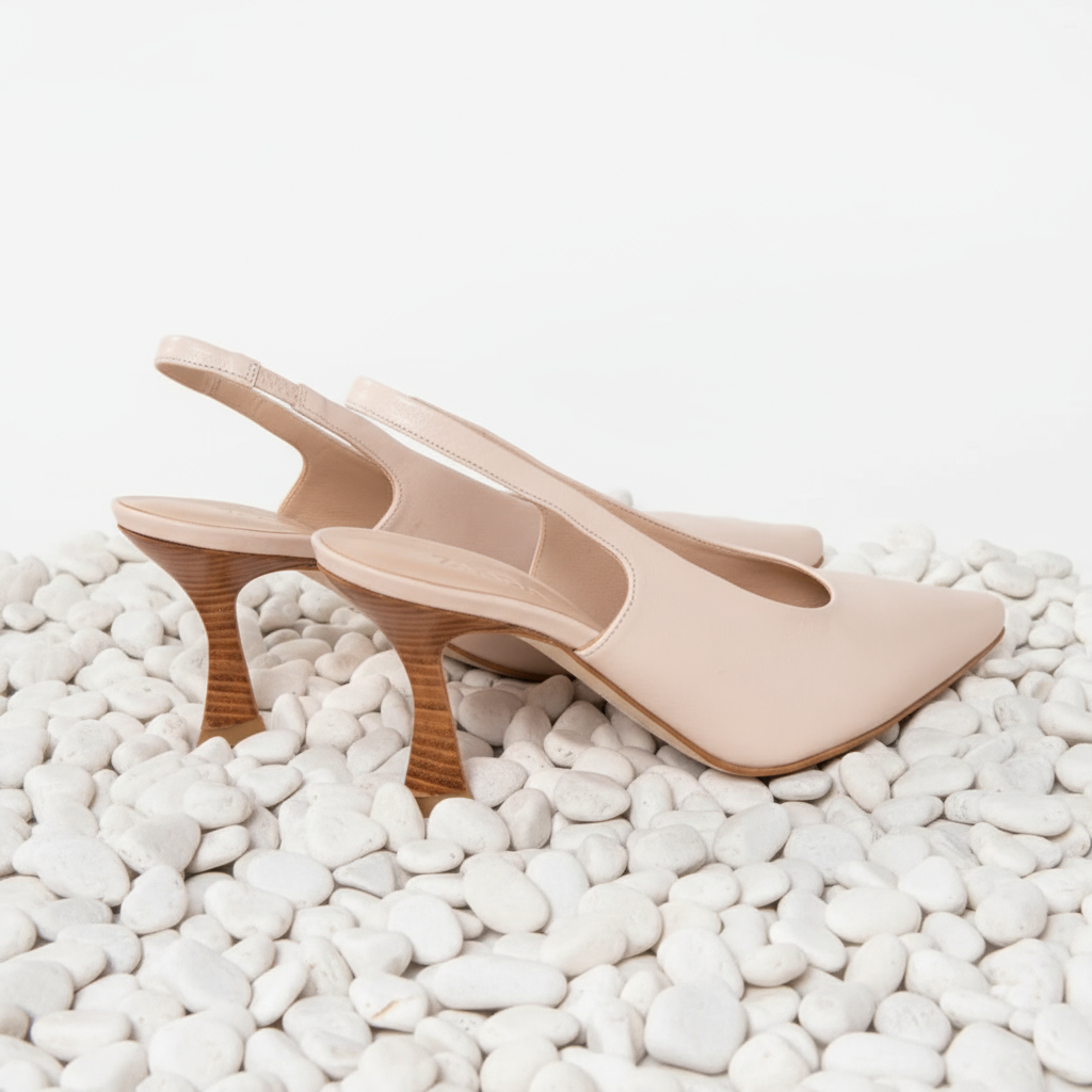 Zinda Heel Sling Back Beige Textured Leather 3109 Haiti