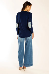 Bow And Arrow Jumper Ink Blue Swing w Liberty Elbow Patches