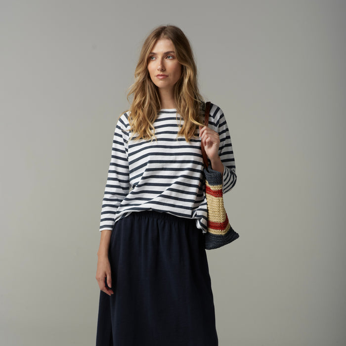 Cloth + Paper + Scissors 3/4 Sleeve Tee White/Parisian Navy C1387