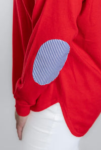 Bow and Arrow Red Cotton Cashmere with Stripe Patch