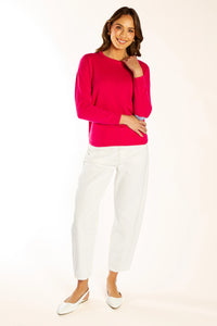 Bow And Arrow Jumper Hot Pink  Swing w Blue/White Elbow Patches