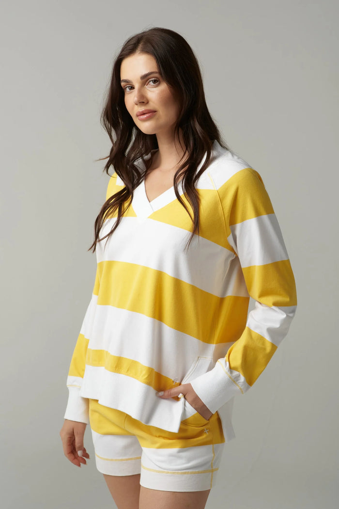 Cloth Paper Scissors V Neck Rugby Daffodil/White