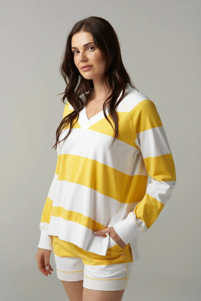 Cloth Paper Scissors V Neck Rugby Daffodil/White