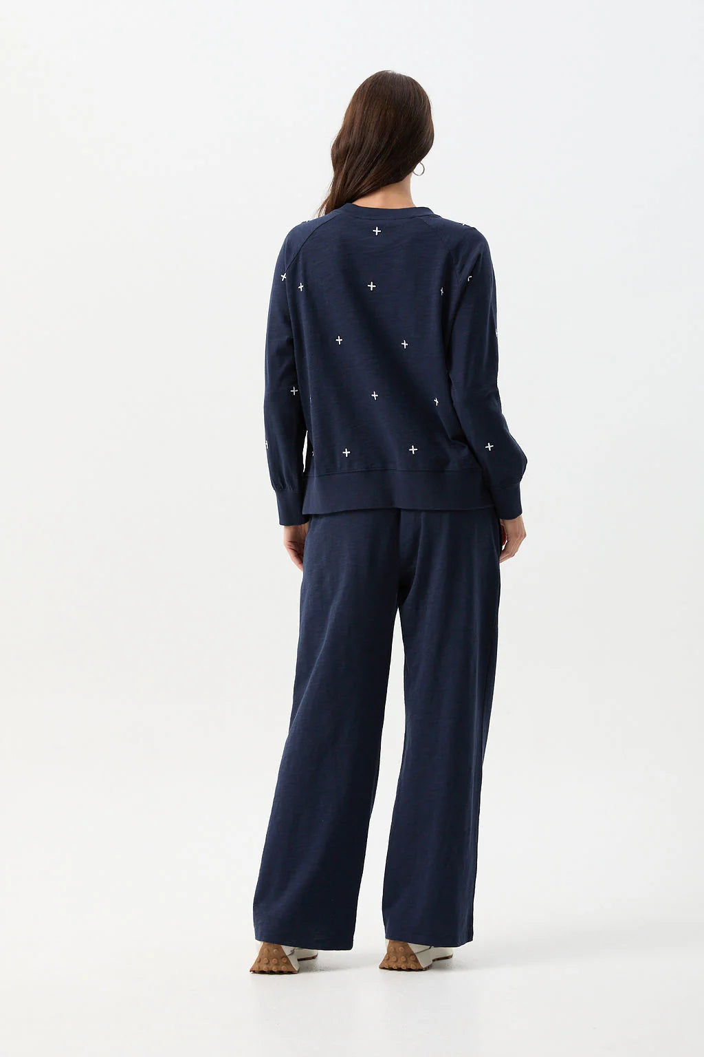 Cloth Paper Scissors Cotton Slub Cross Embroidered Sweater Parisian Night