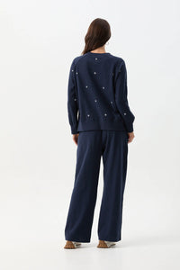 Cloth Paper Scissors Cotton Slub Cross Embroidered Sweater Parisian Night