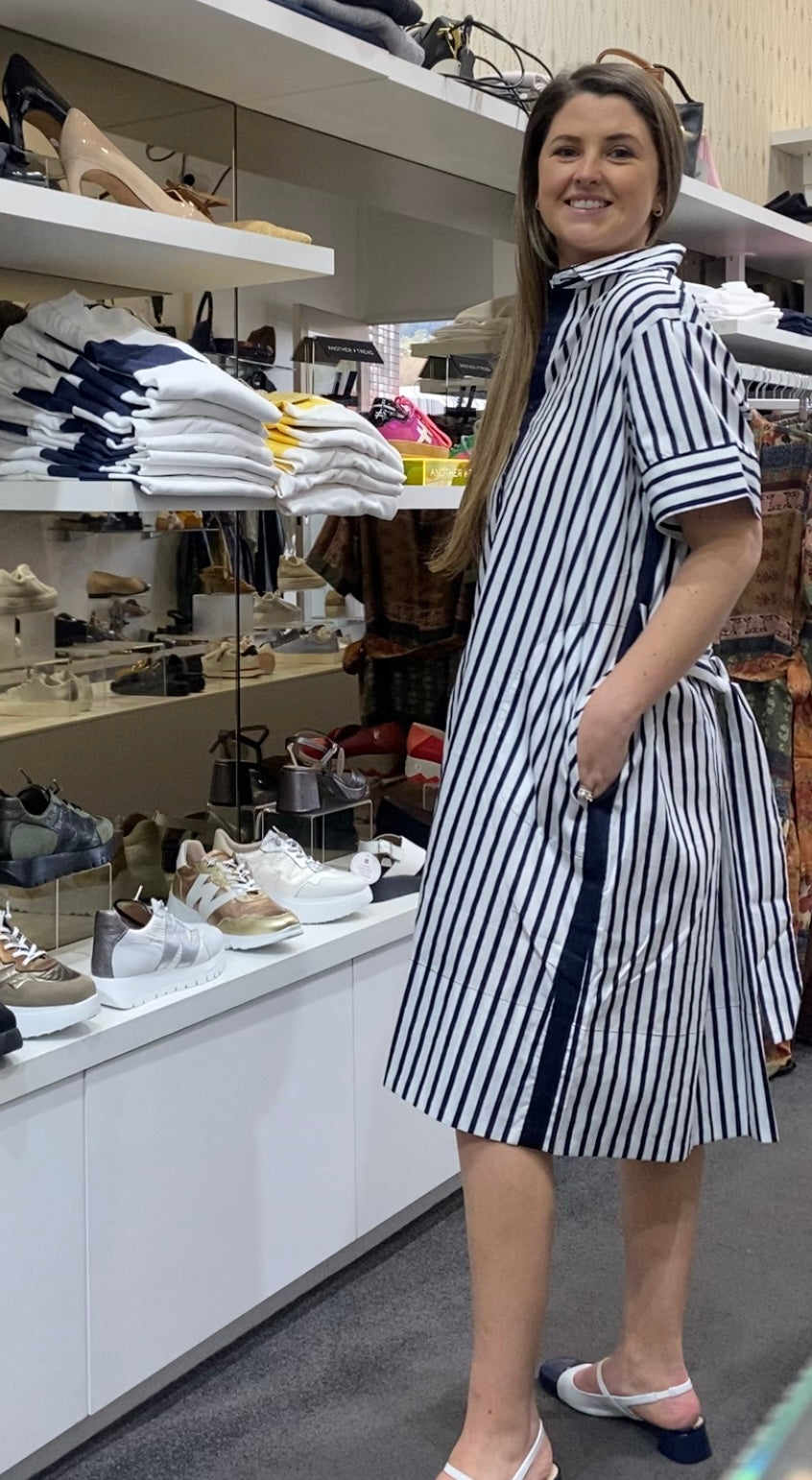 Etta Dress Bold Shirt Style Navy Stripe