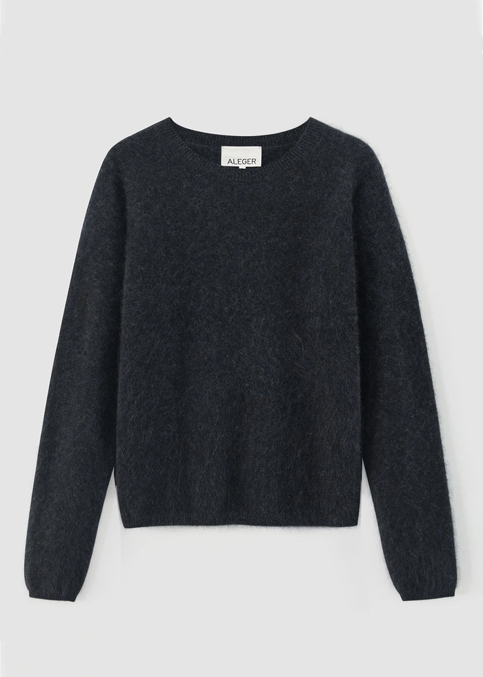Aleger Jumper Brushed Wool/Cashmere L/S Crew Dark Marle Grey 659