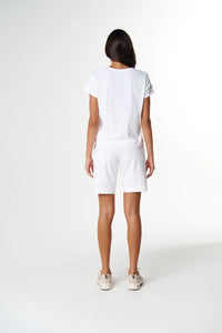 Cloth + Paper + Scissors Tee V Neck Embroidered White/Navy C13029-59