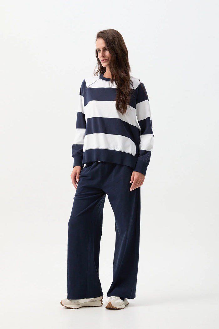 Cloth Paper Scissors Brushed Cotton Striped Sweater White/Parisian Night