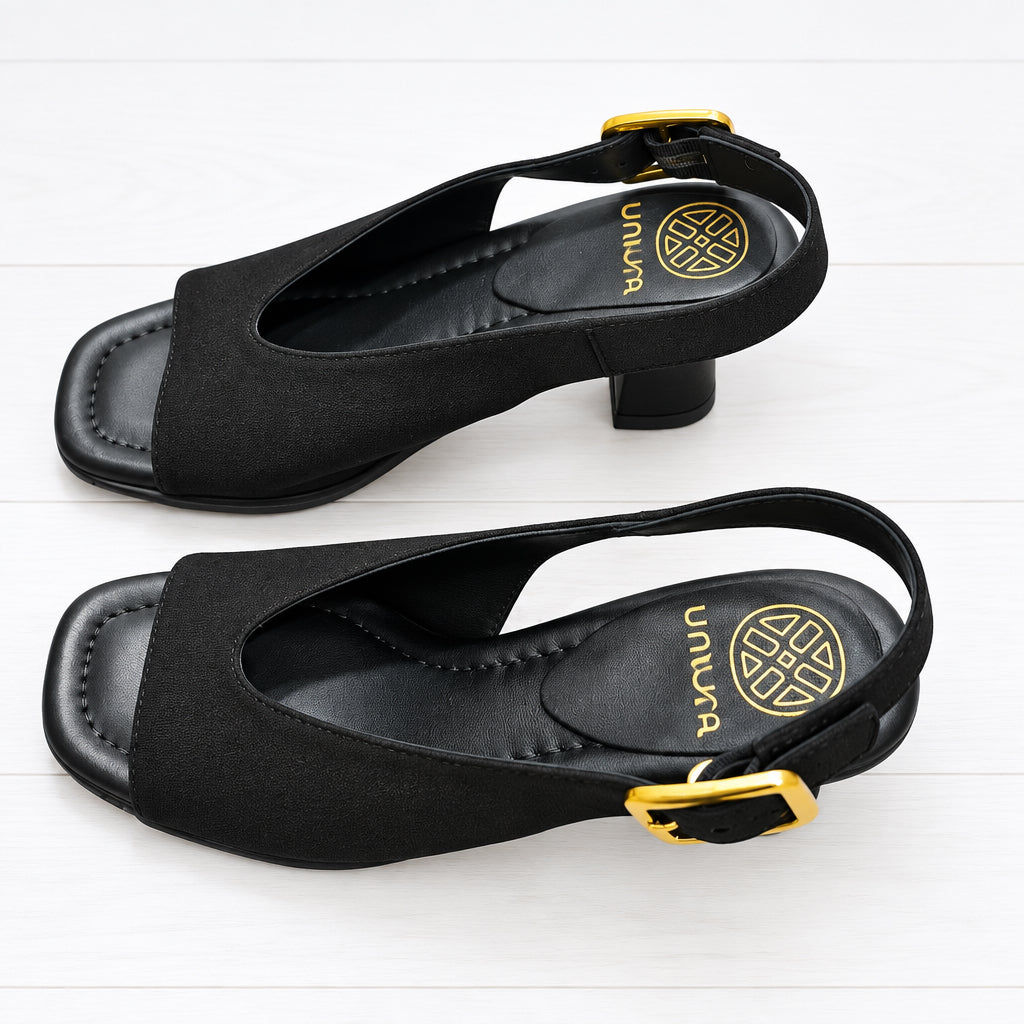 Unisa Sandal Peep Toe Slingback Black Suede Mijas