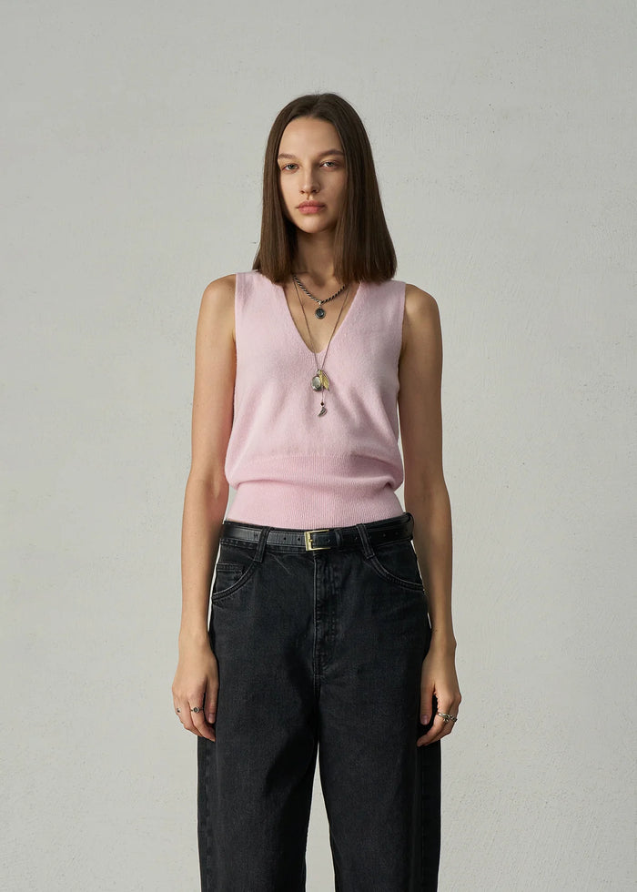 Aleger Vest Cashmere Low V Pearl Pink N2180