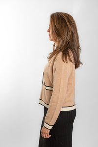 Bow and Arrow Camel Black/White Short Cardigan