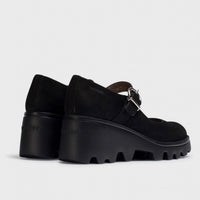 Wonders Maryjane Black Nubuk Wedge G7003