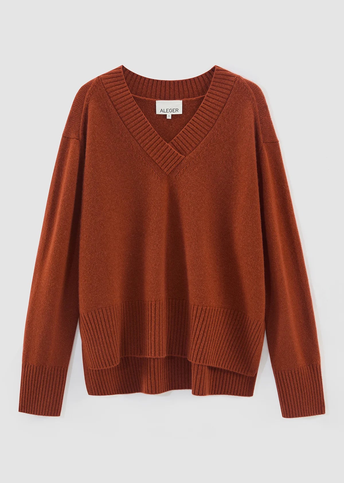 Aleger Jumper Classic V Neck Caramel Wool/Cashmere 374
