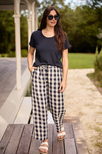 Cloth + Paper + Scissors Pant Gingham Hay Stack Dark Navy GC5302-264