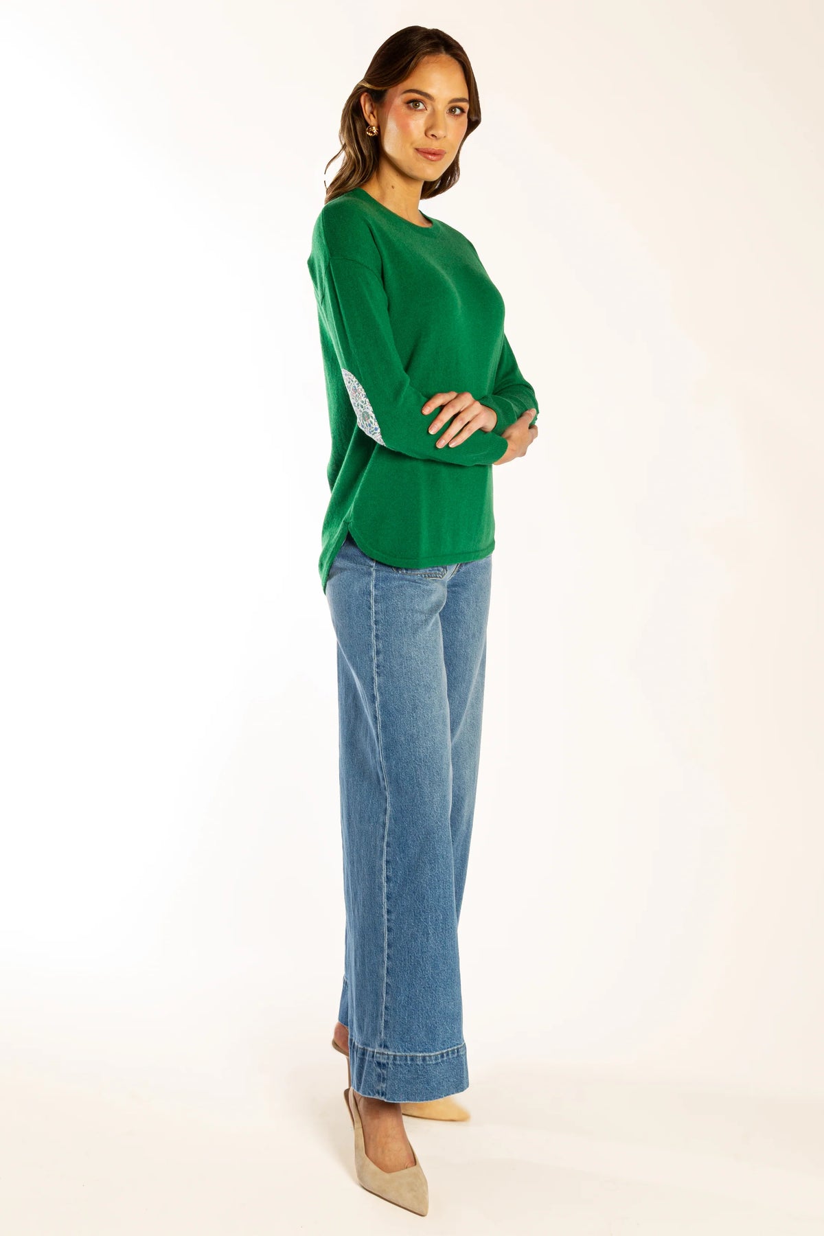 Bow And Arrow Jumper Green Swing w Liberty Elbow Patches