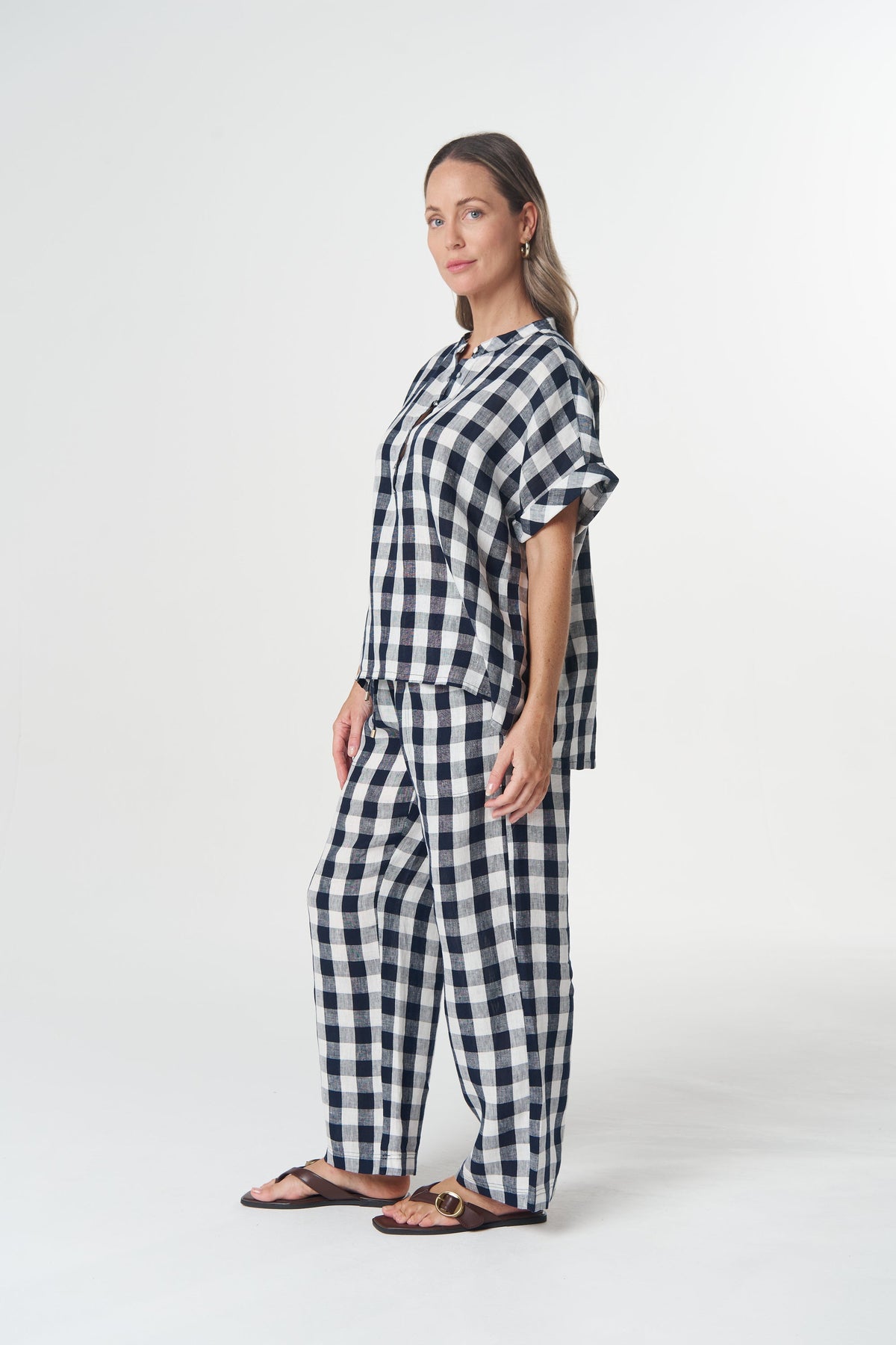 Cloth + Paper + Scissors Blouse Gingham Honey Dark Navy GC4465-264