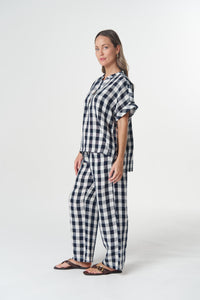 Cloth + Paper + Scissors Blouse Gingham Honey Dark Navy GC4465-264