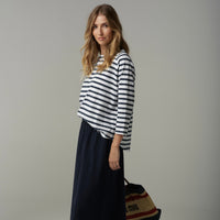 Cloth + Paper + Scissors 3/4 Sleeve Tee White/Parisian Navy C1387