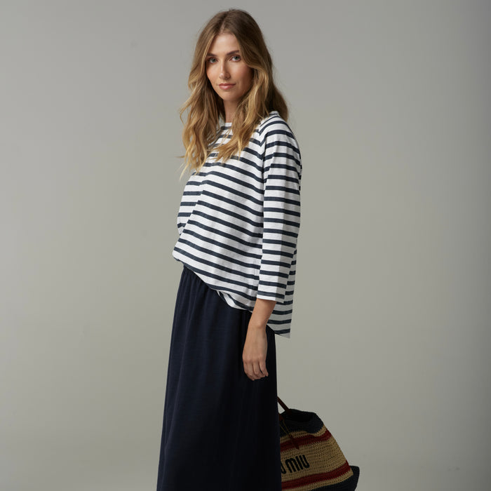 Cloth + Paper + Scissors 3/4 Sleeve Tee White/Parisian Navy C1387