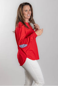 Bow and Arrow Red Cotton Cashmere with Stripe Patch