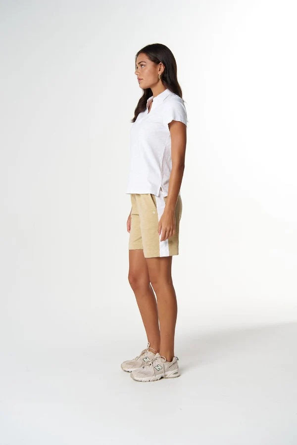Cloth + Paper + Scissors Tee V Neck Embroidered White/Safari C13029-59
