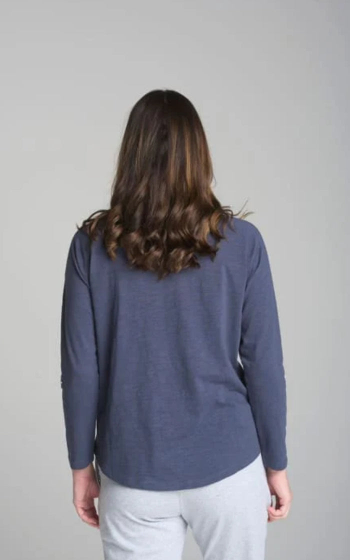 Cloth Paper Scissors Cross Embroidered L/S Tshirt Parisian Blue