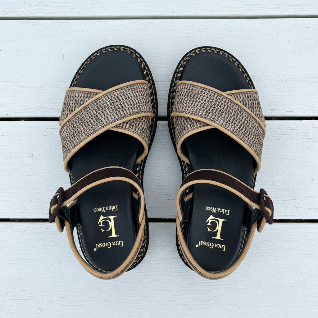 Luca Grossi Sandal Brown Raffia Crossover H893S