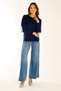 Bow And Arrow Jumper Ink Blue Swing w Liberty Elbow Patches