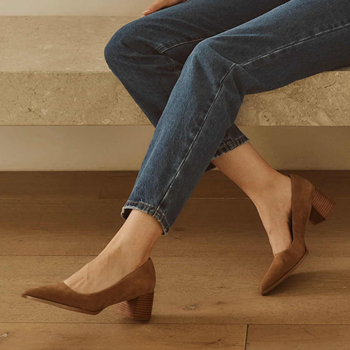 Eos Heeled Court Shoe Almond Suede