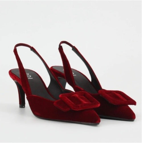 Lodi Slingback Heels Burgundy Velvet
