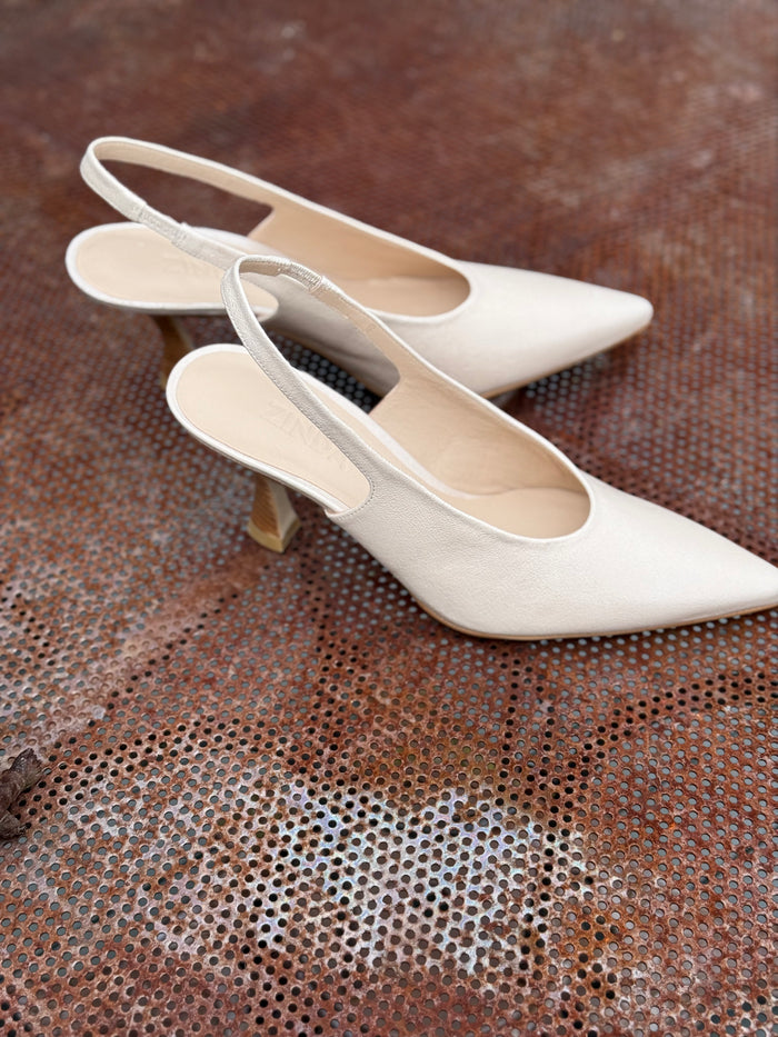 Zinda Heel Sling Back Beige Textured Leather 3109 Haiti