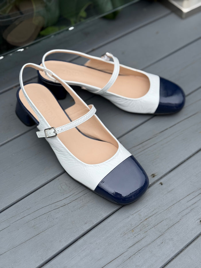 Zinda Mary Jane Sling Back Navy White 3087