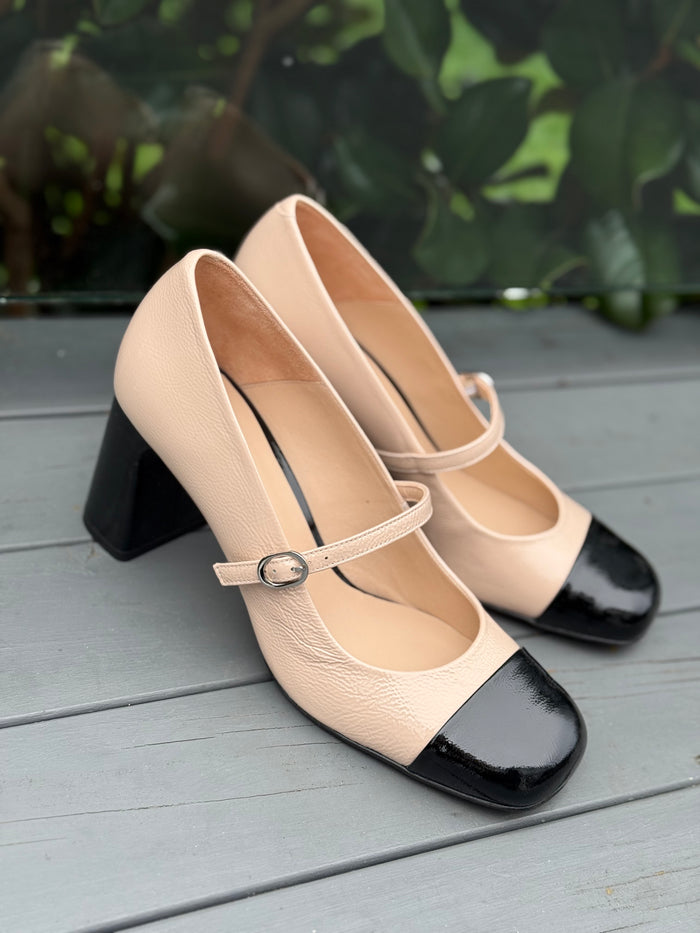 Zinda Heel Mary Jane Two Tone Beige Black 3012