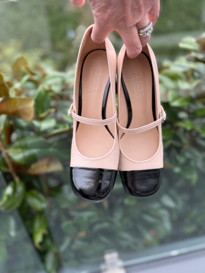 Zinda Heel Mary Jane Two Tone Beige Black 3012