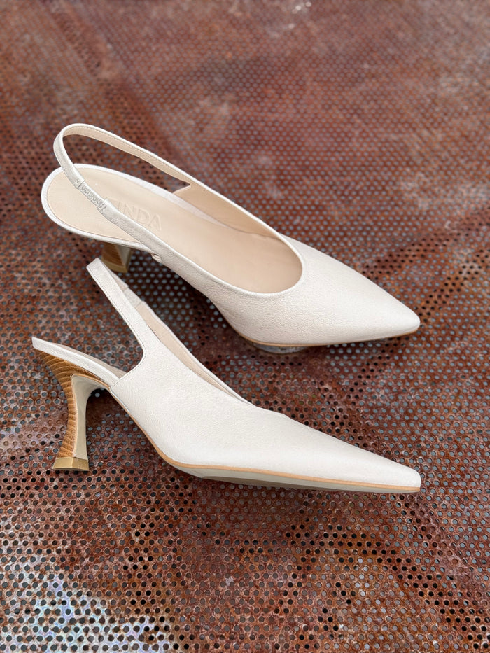 Zinda Heel Sling Back Beige Textured Leather 3109 Haiti