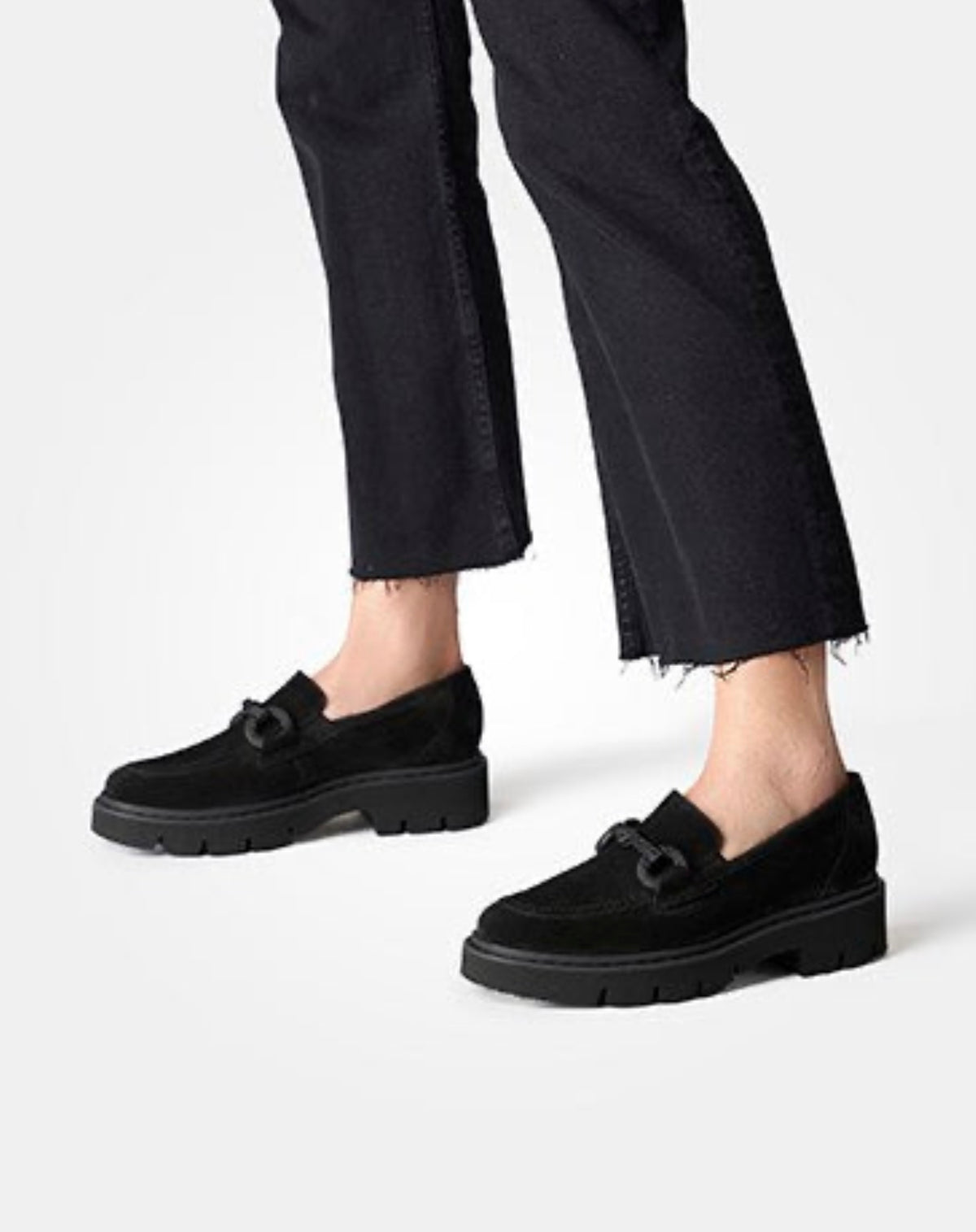 Paul Green Black Suede Loafer with Front Clasp 1043-014